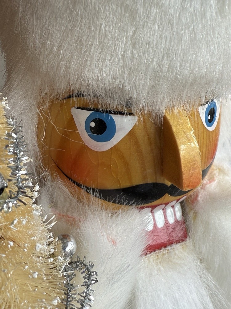St. Nicholas Square White Wooden Nutcracker Holding a Golden Tree