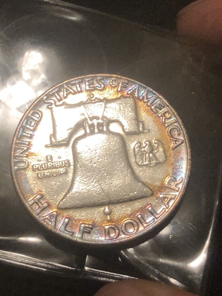 1954 D franklin half dollar Rainbow Toned