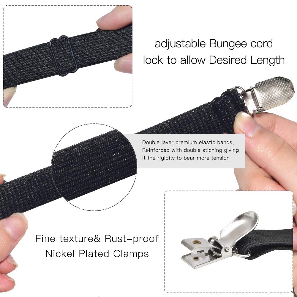 Adjustable Bed Sheet Straps Suspenders Elastic Short type 8 pcs -2 set, Black