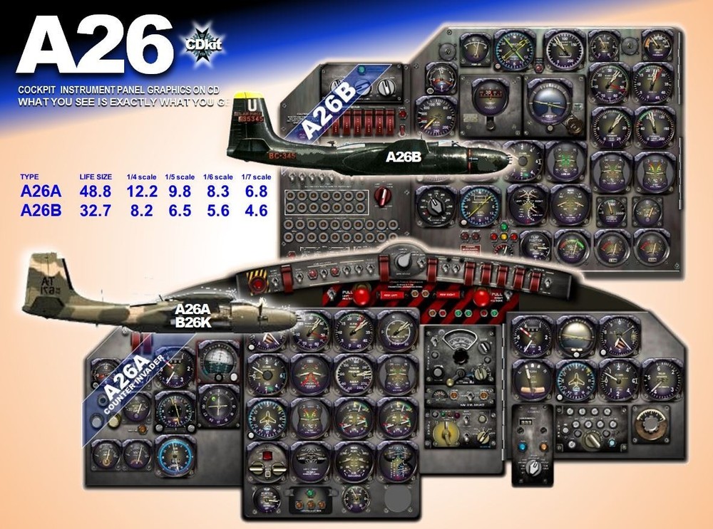 A26 INVADER  COCKPIT instrument panel CDkit