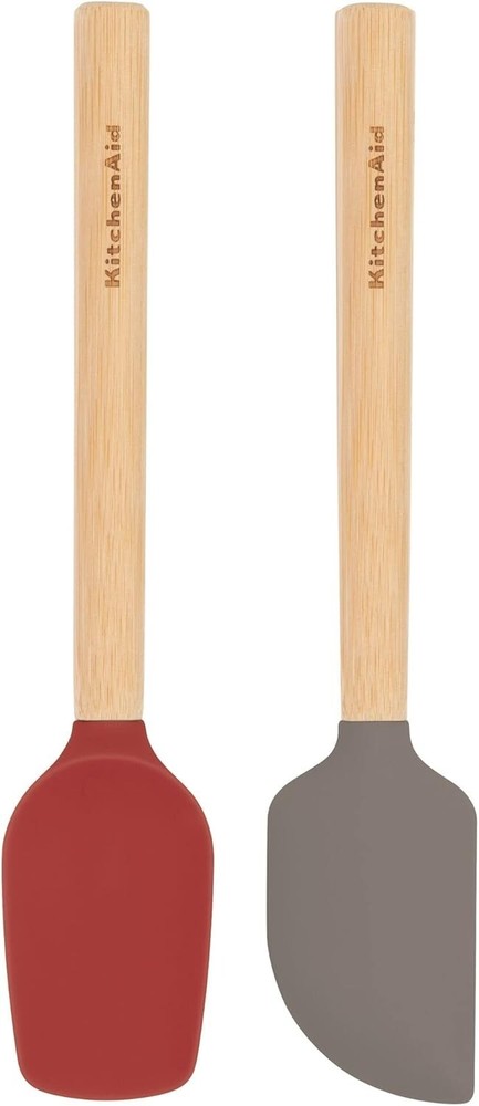 KitchenAid Small Spatula Set 2 Pc Bamboo Red & Gray 8" NEW