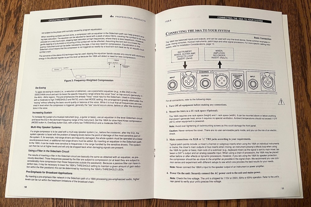 DBX 166A PROFESSIONAL DYNAMICS PROCESSOR OWNERS MANUAL - ORIGINAL - NOT A COPY