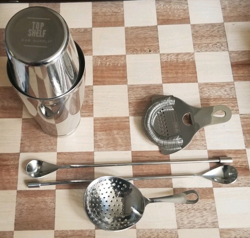 Top Shelf Professional Bar ware 6piece Set (Shaker, Spoon, Strainers) Stainless