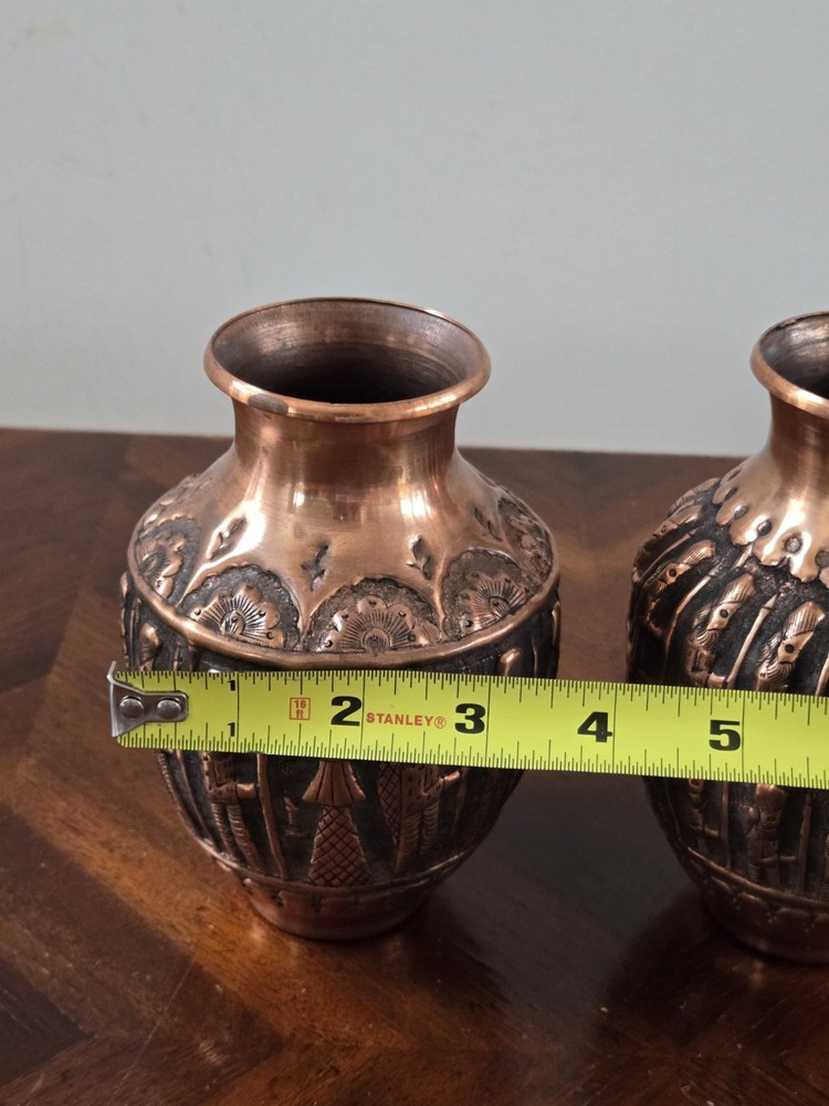 2 Vintage Persian or Middle Eastern Repousse Copper Vases