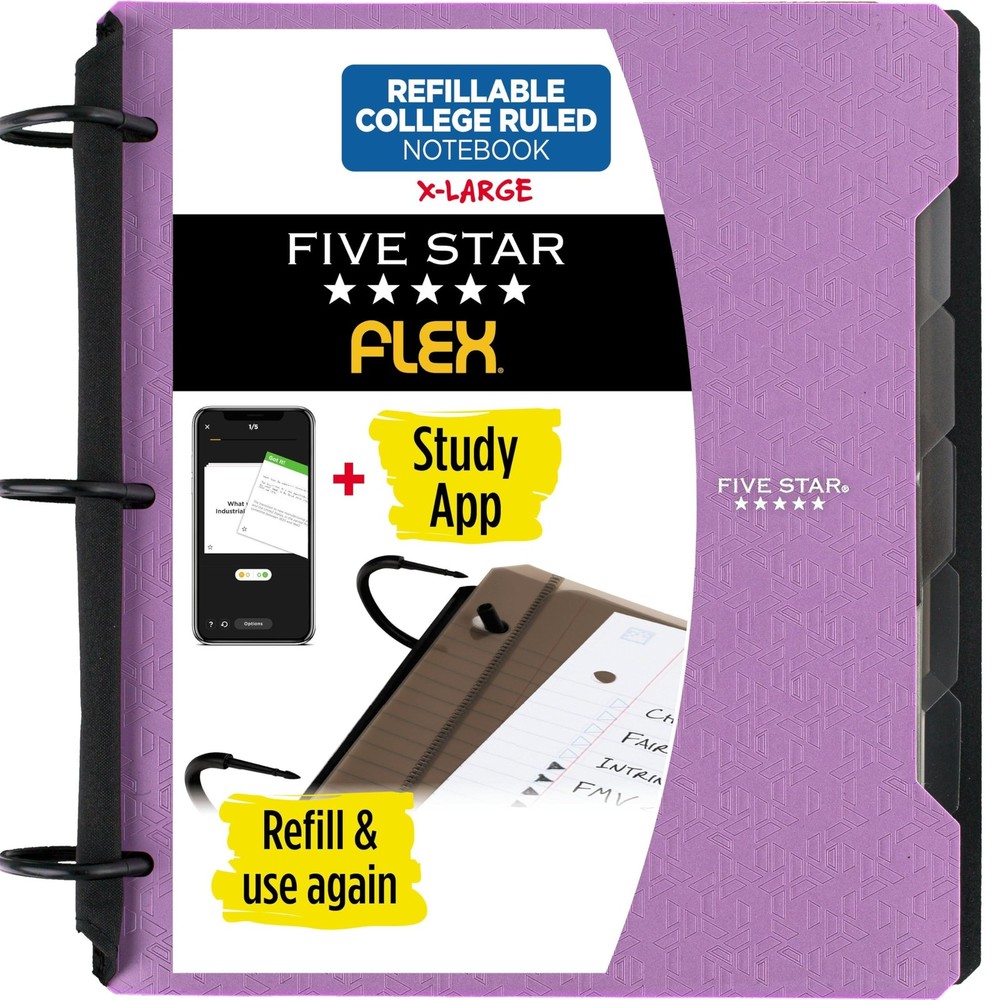 Five Star Flex Refillable Notebook + Study App, 1 Pack, Amethyst Purple