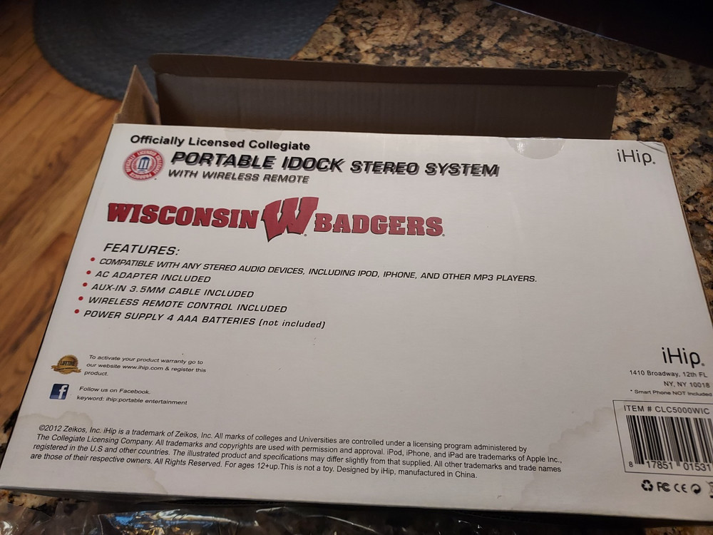 Portable I dock Stereo System With Wireless Remote WISCONSIN BADGERS