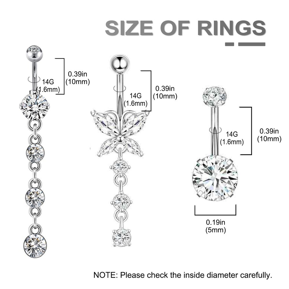 Yugui Belly Button Piercing Kit 17PCS - Body Needle kit, Silver