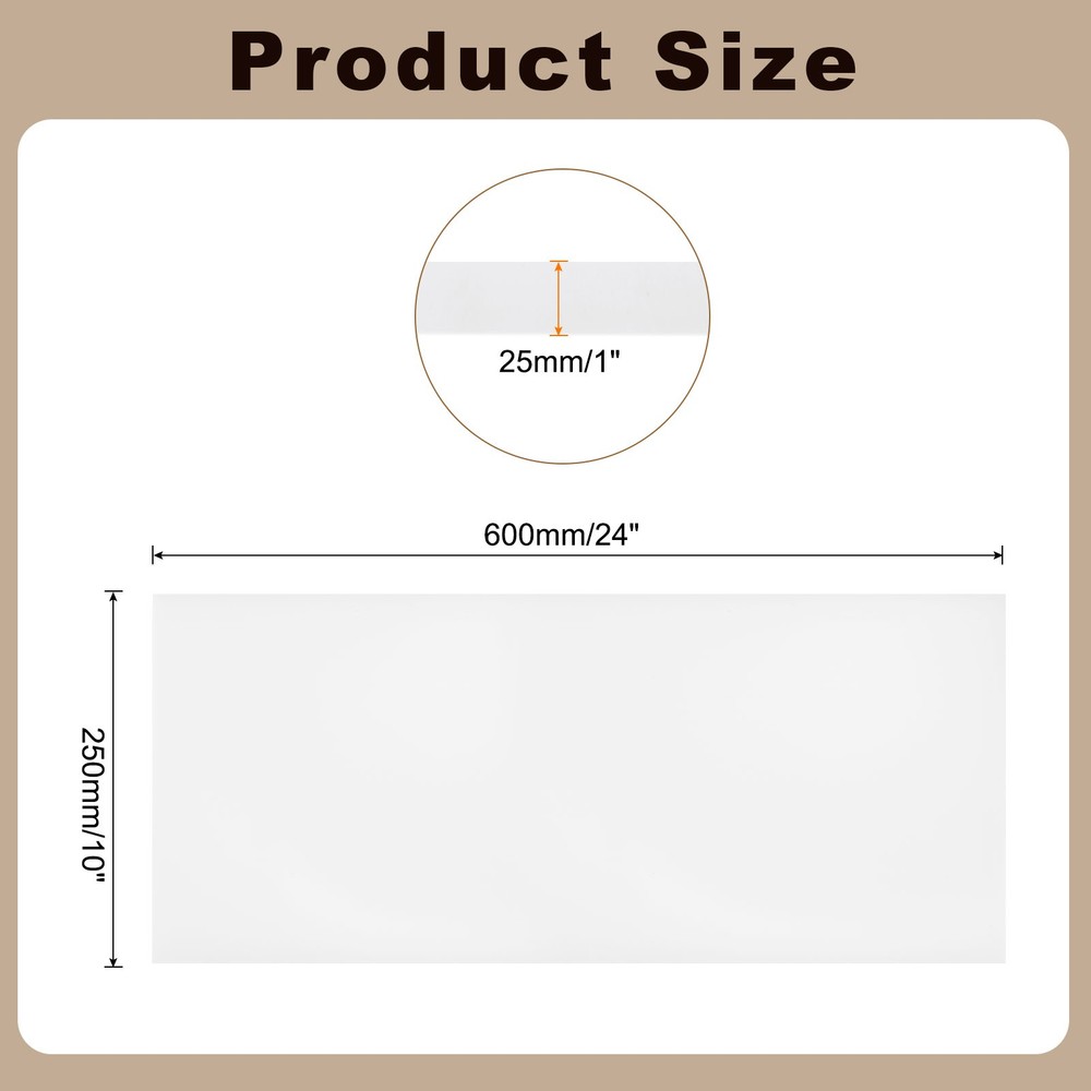 HDPE Plastic Sheet 1" Thick, 10" x 24" Polyethylene Plastic Blocks, White