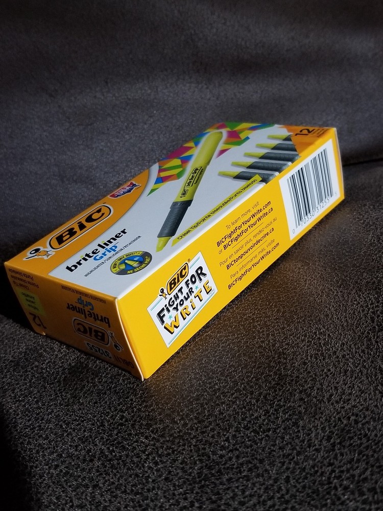 💗BIC Brite Liner Grip Pocket Highlighter, Chisel Tip, Fluorescent Yellow, 12 💗