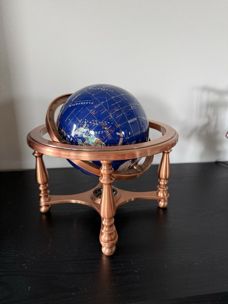 Gemstone Tabletop Globe 6” with Copper Colored Base and Compass(missing)