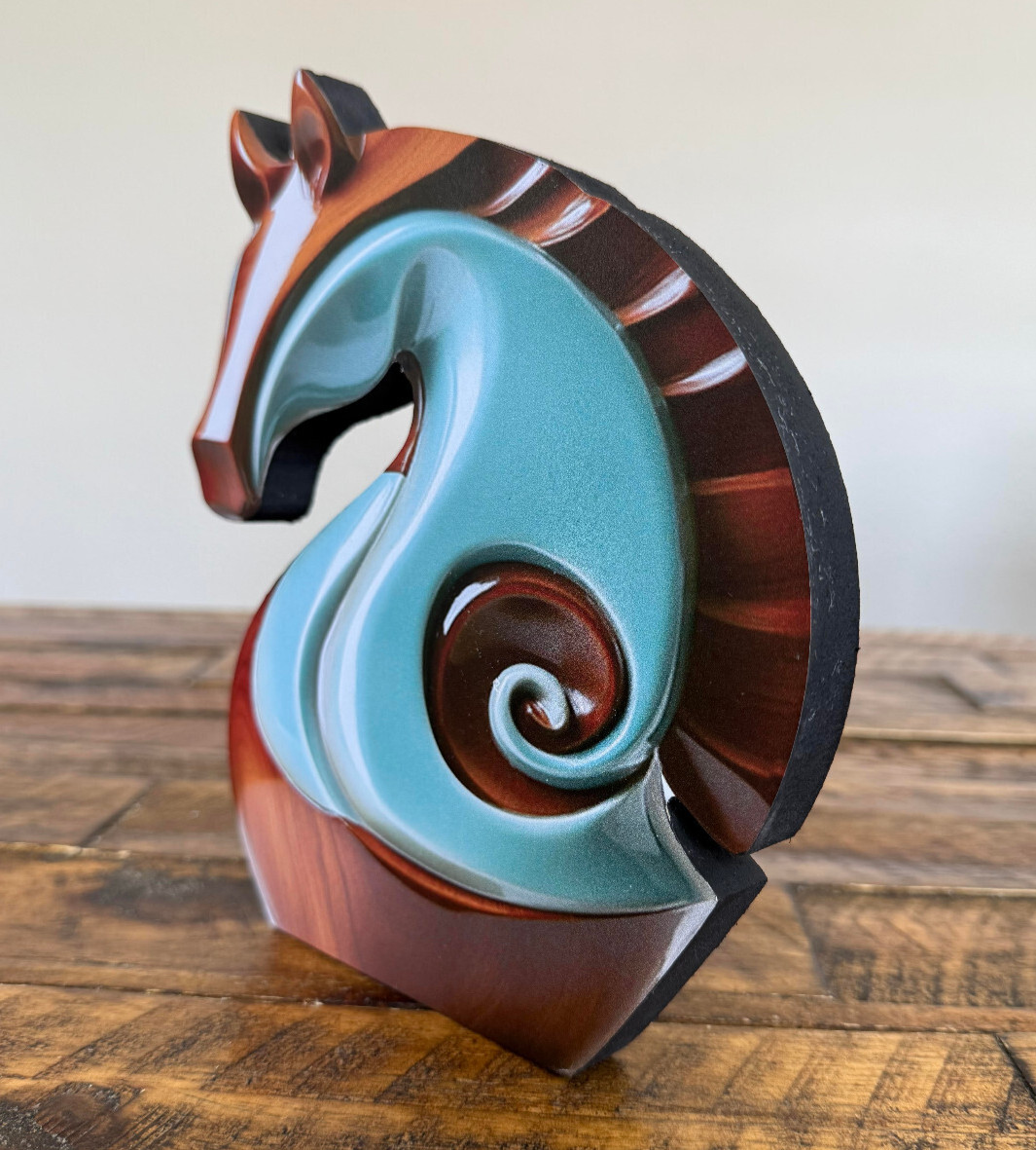 NEW 2D 8" Blue+Brown Horse Head Bust Color Accents Laminated Wood Figurine 8x7x1