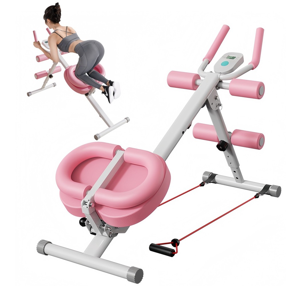 Adjustable Ab Trainer Machine Home Core Workout Foldable with LCD Pink