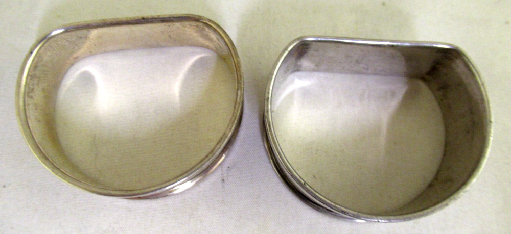Solid Silver - "D" SHAPED - TWO NAPKIN RINGS - Hallmarked:-B`ham 1976 & 1936