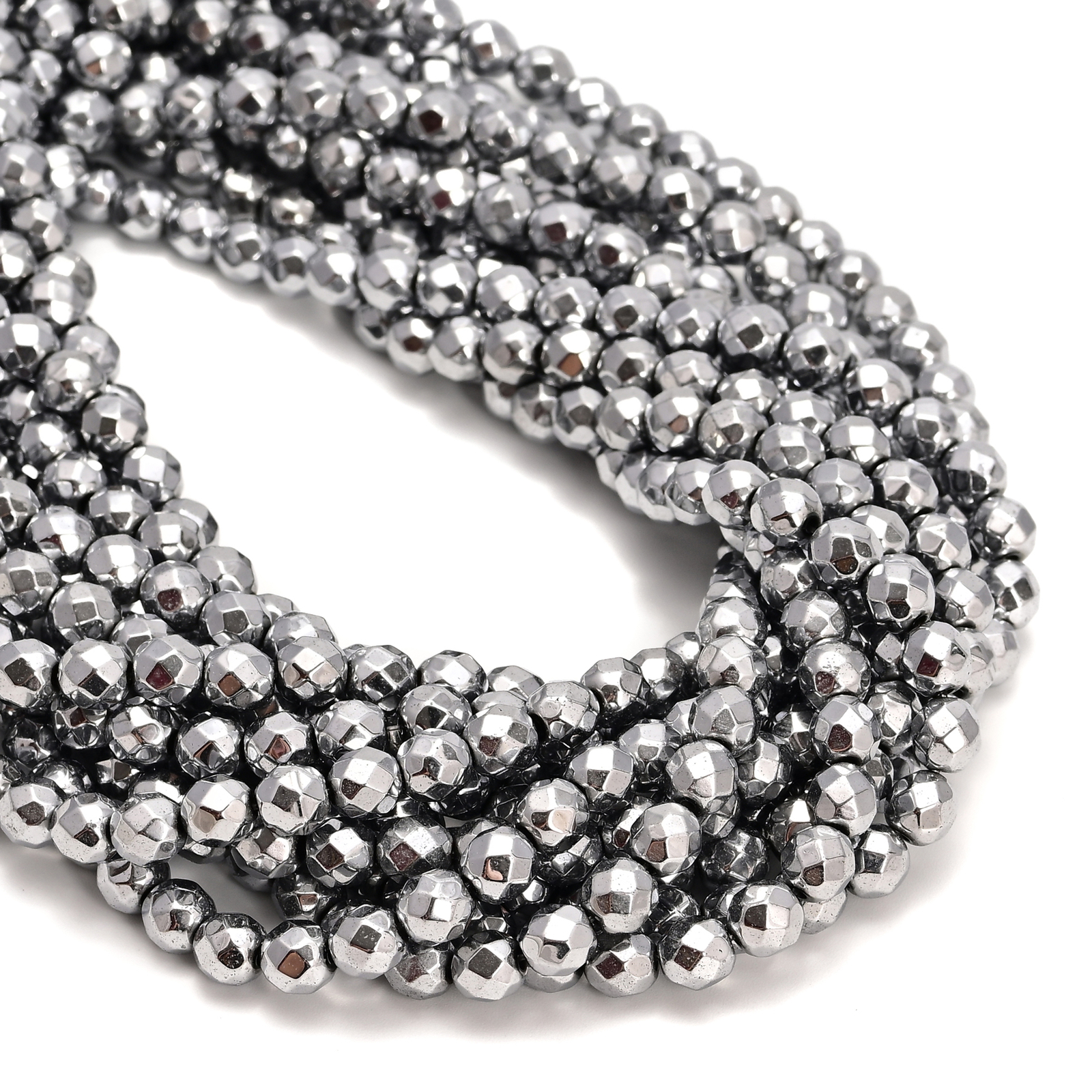 Silver Hematite Faceted Round Beads 2mm 3mm 4mm 6mm 8mm 10mm 12mm 15.5" Strand