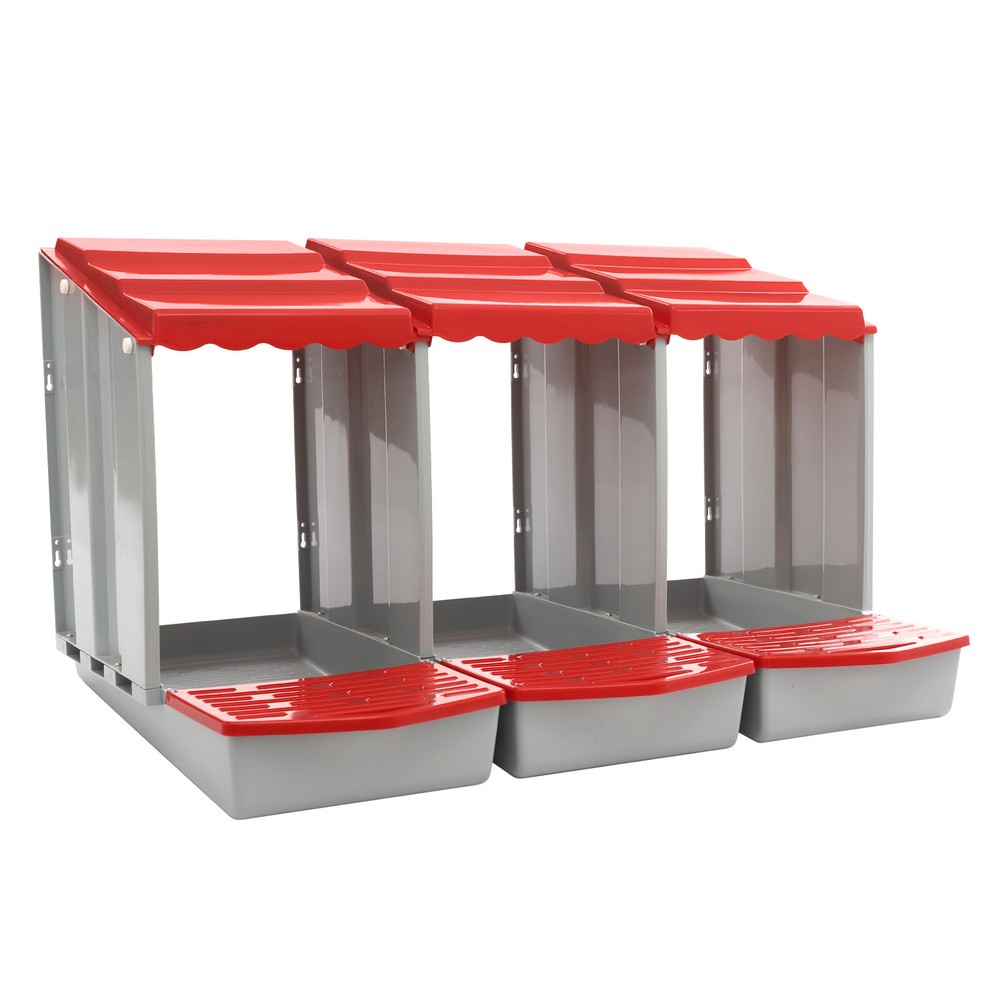 Red 3-Compartment Chicken Nesting Box Wall-mounted Rectangular Egg Collection US