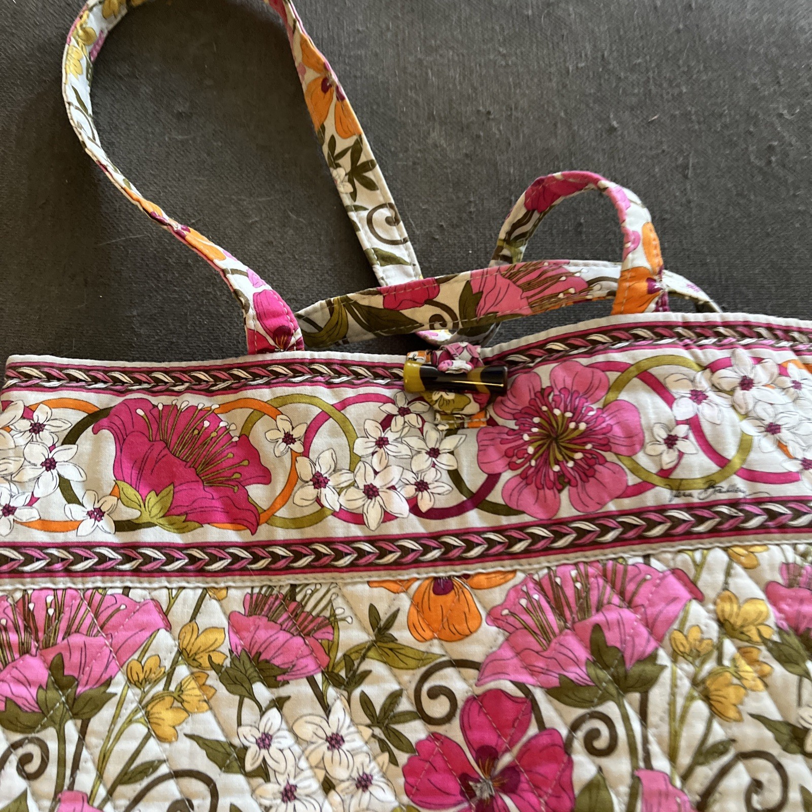 Vera Bradley Large Tote Bag Tea Garden Pink Floral With Spring Flowers