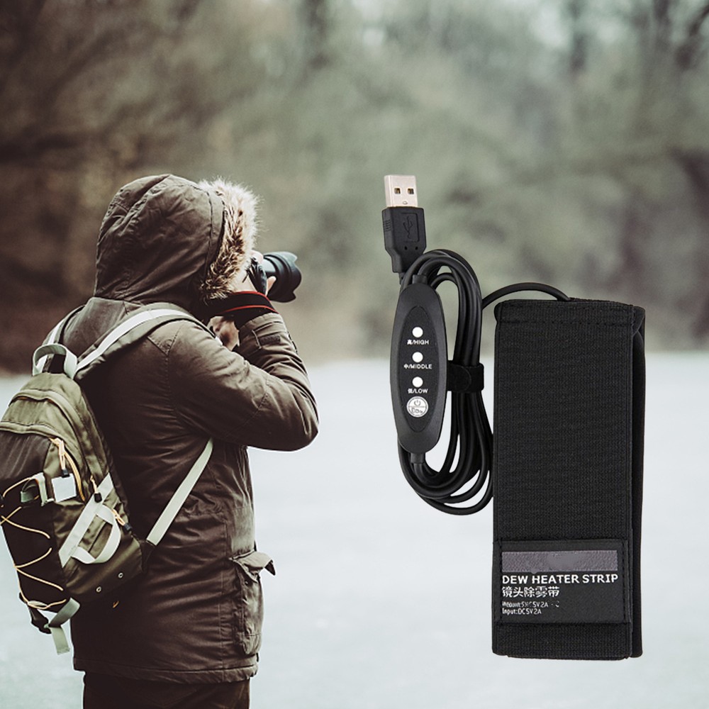 USB Dew Heating Strip with 3 Heat Settings Temperature Controller for Camera Len