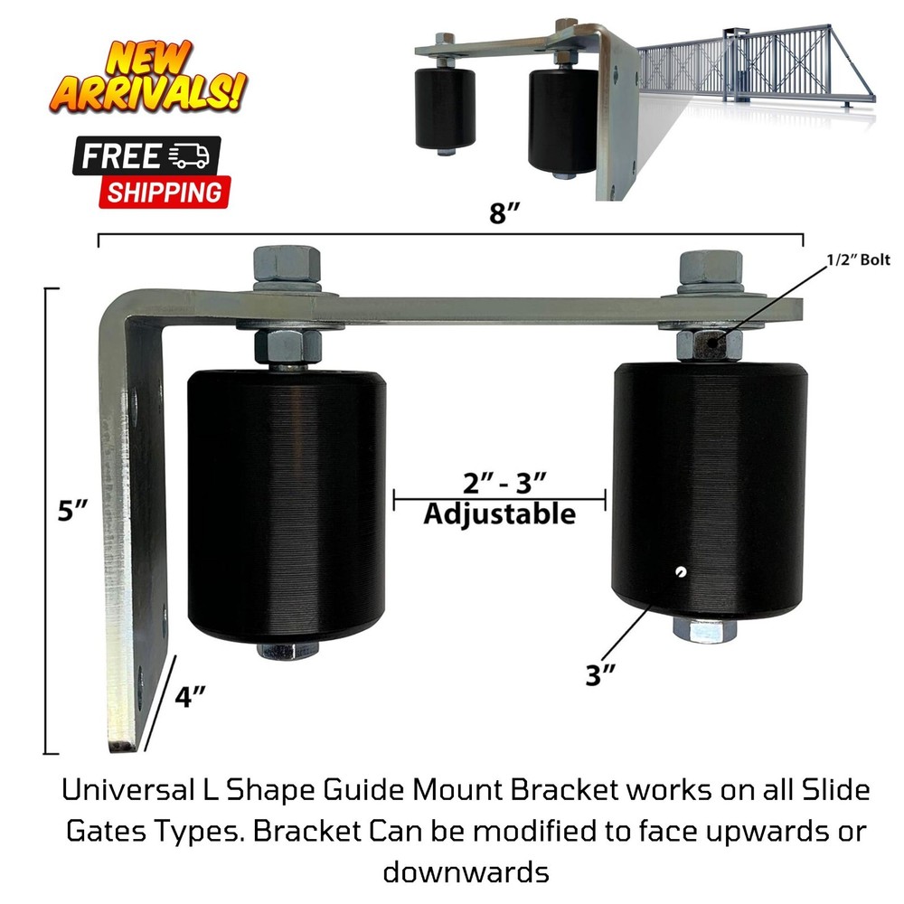 Heavy Duty Gate Guide Rollers Rear Post Mount Bracket for Sliding Rolling Gates