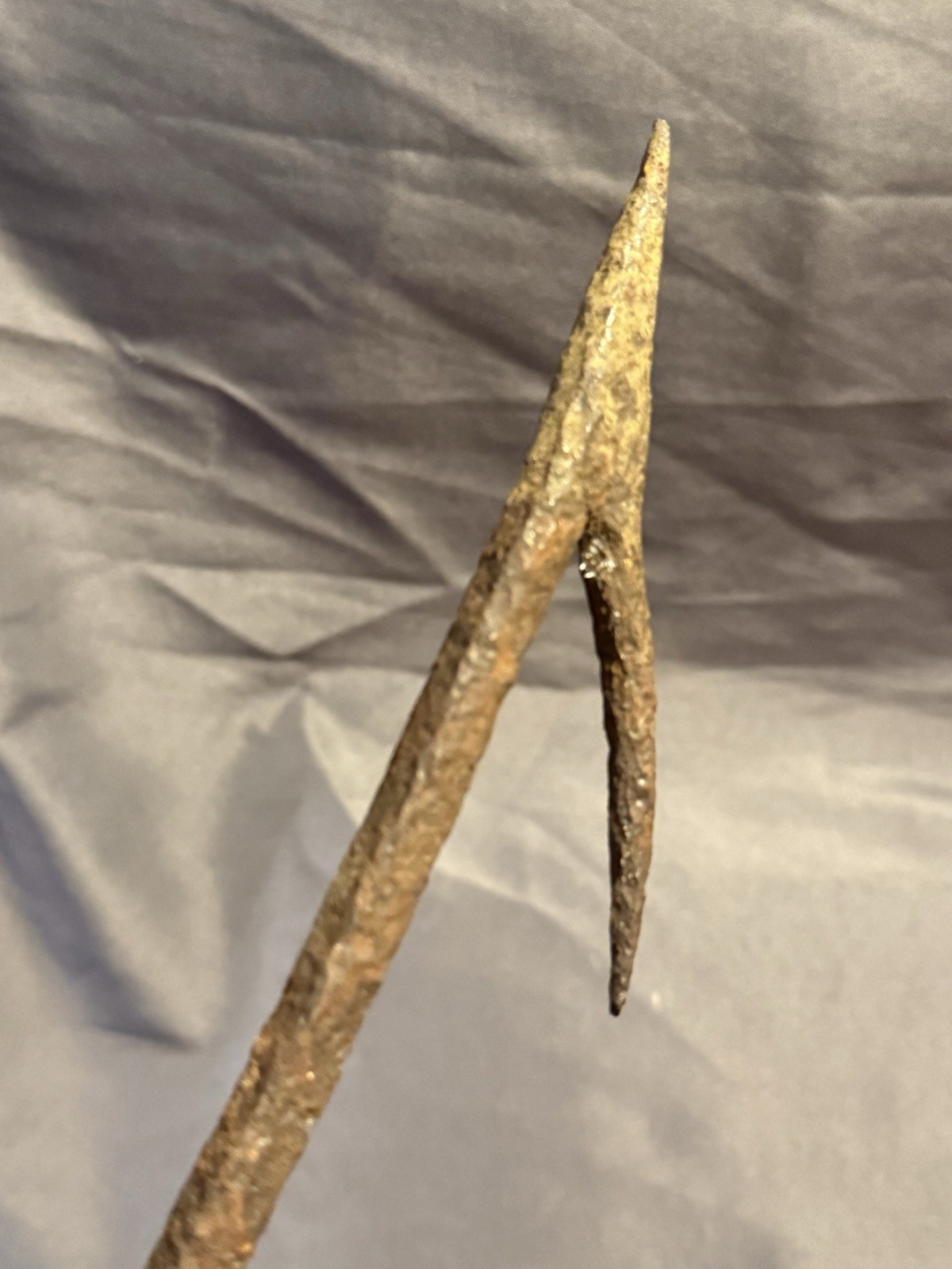 Early Antique Primitive Nautical Hand Held Wrought Iron Barbed Harpoon Gaff