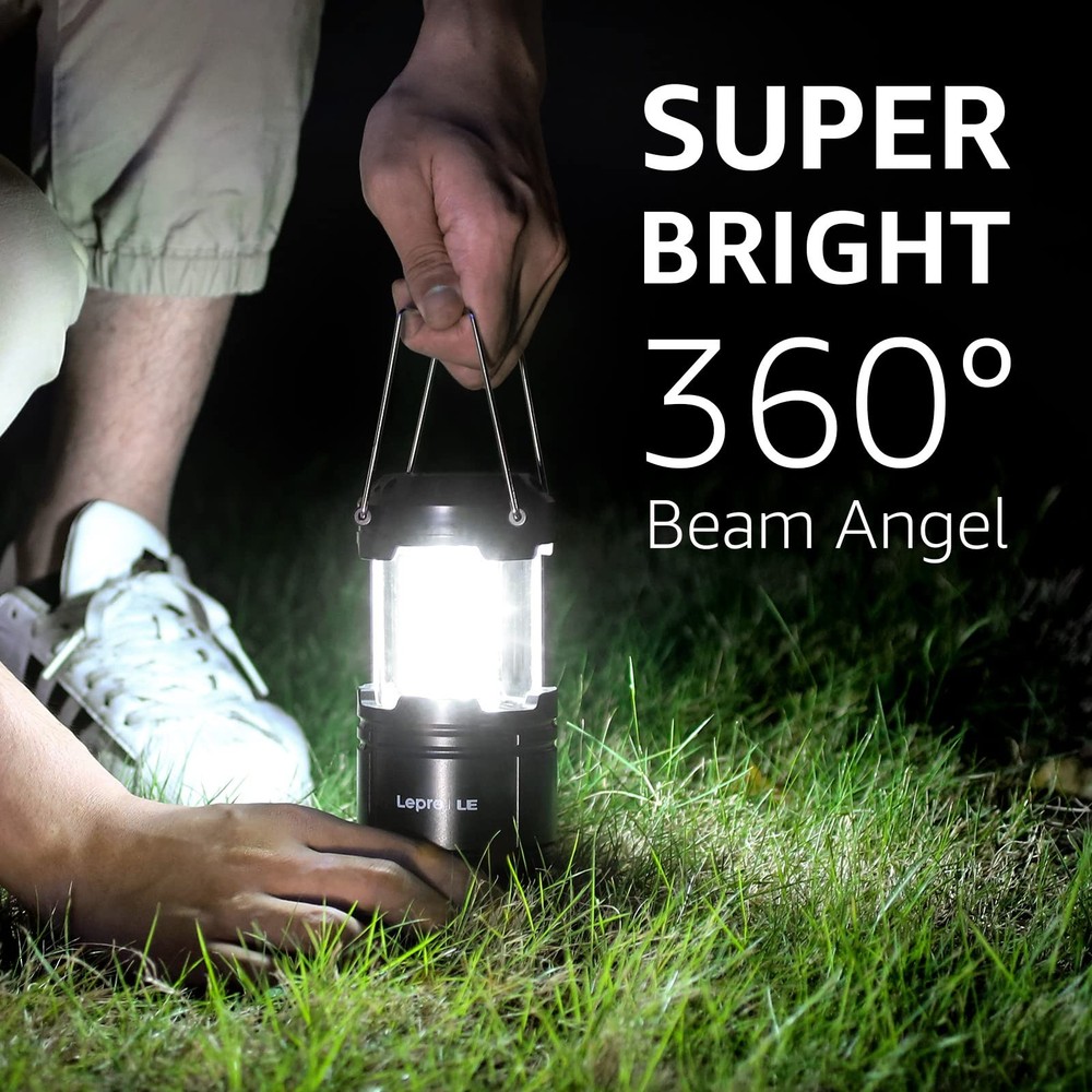 Lepro LED Lanterns Battery Powered, Camping Essentials, Collapsible, Black