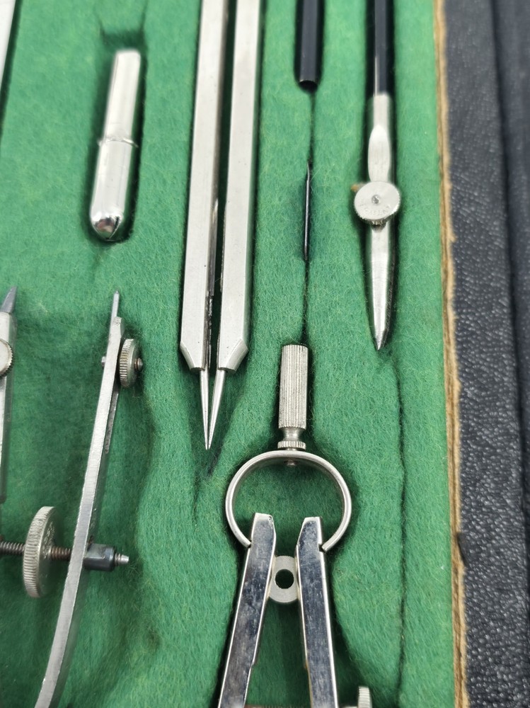 Vintage Tacro Germany 2125 Drafting Set Compass Engineer Architect Tools Case