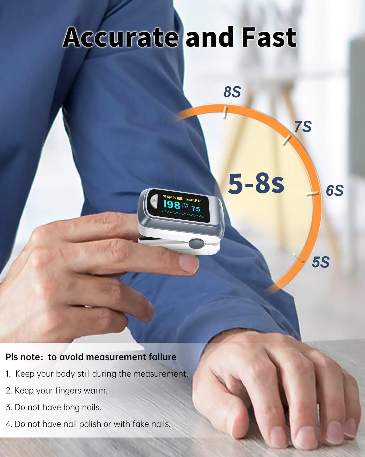 Fingertip Pulse Oximeter Blood Oxygen Saturation Monitor Pulse Ox, Heart Rate...