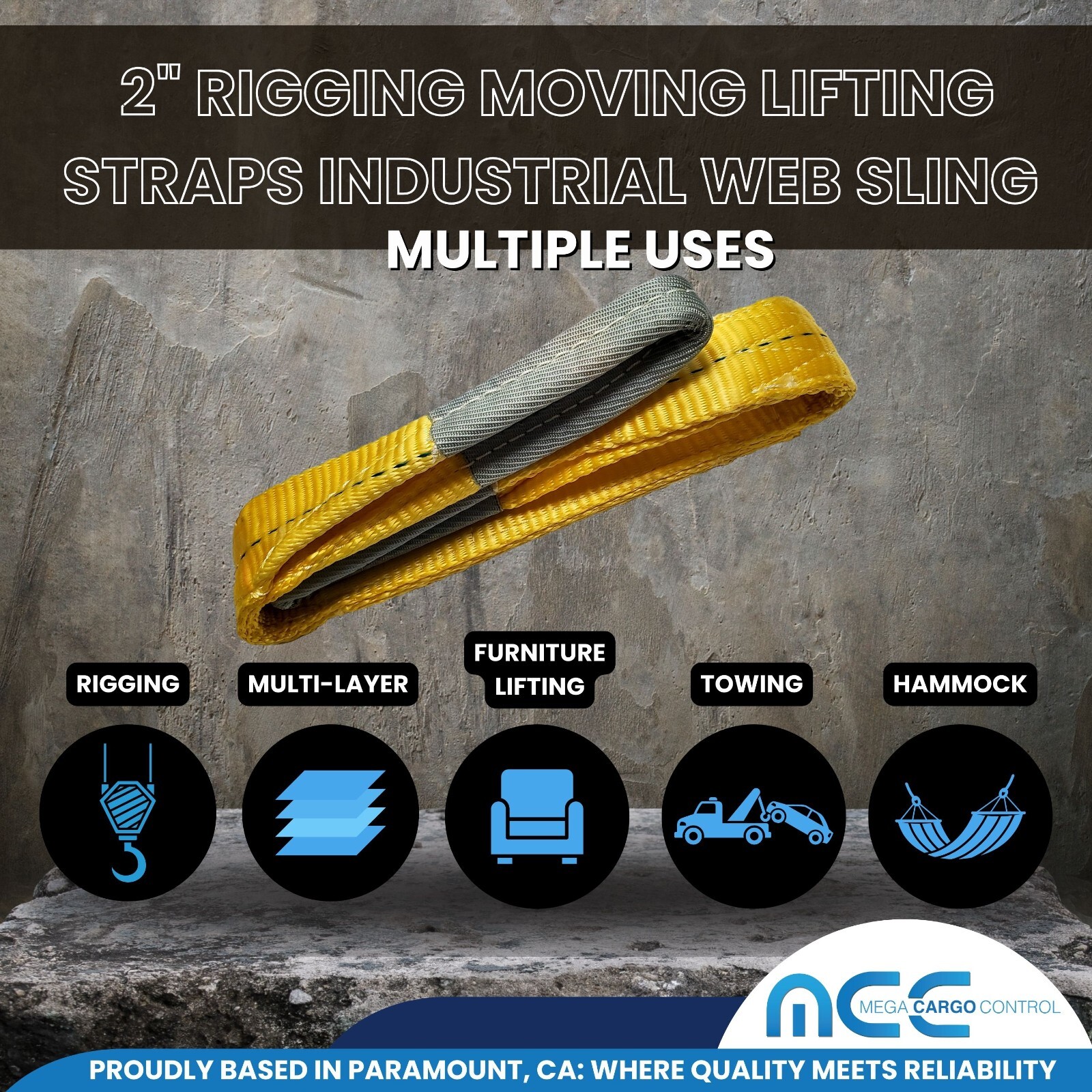 2" x 3 /6 / 9ft 2 Ply Polyester Flat Eye Lifting Sling Strap Web Sling 6200 lbs