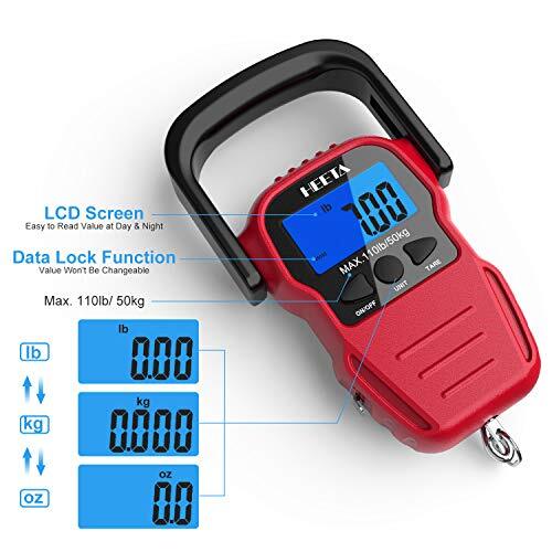 Fish Scale with Backlit LCD Display, Digital Portable Hanging Scale Max Cap110Lb
