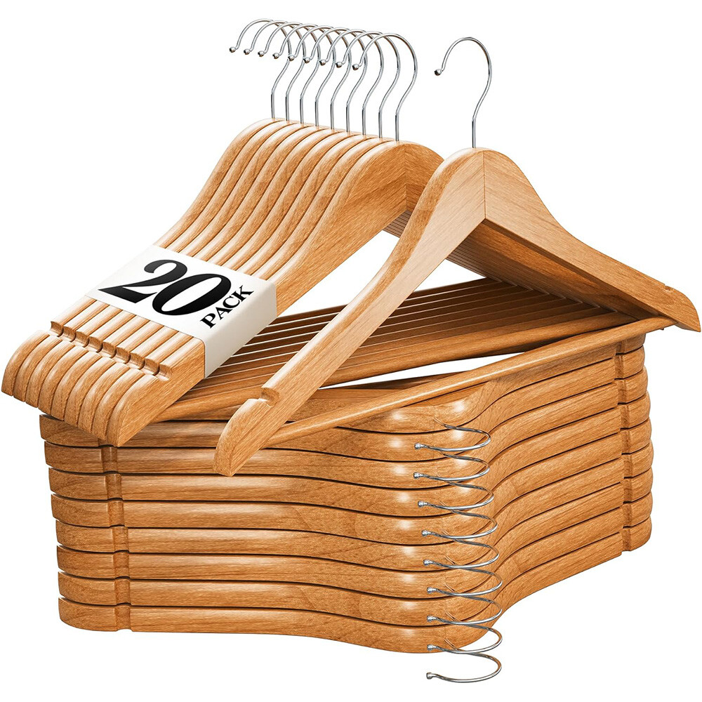 Natural Wood Solid Wood Clothes Hangers Coat Hanger Wooden Hangers Set of 20 Pcs