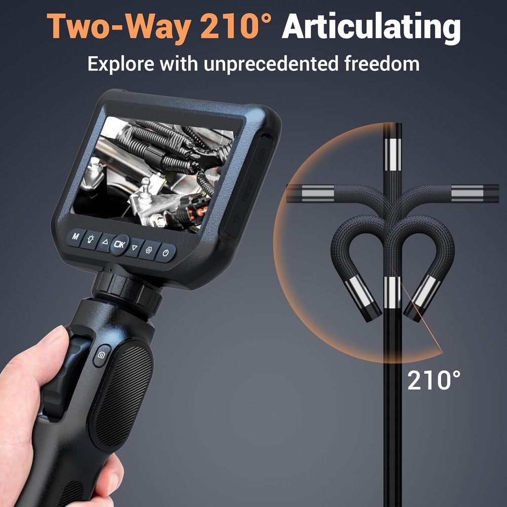2-Way Articulating Borescope Endoscope Camera Inspection LED Light +1.5M Cable