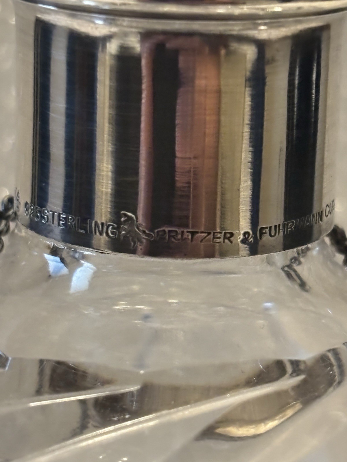 Spritz&Firman Crystal And Silver Collar Decanter From Mid 20Th Century With Tag