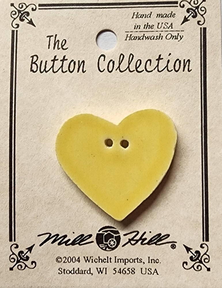 DIY Mill Hill Ceramic Button - Large Bright Yellow Heart