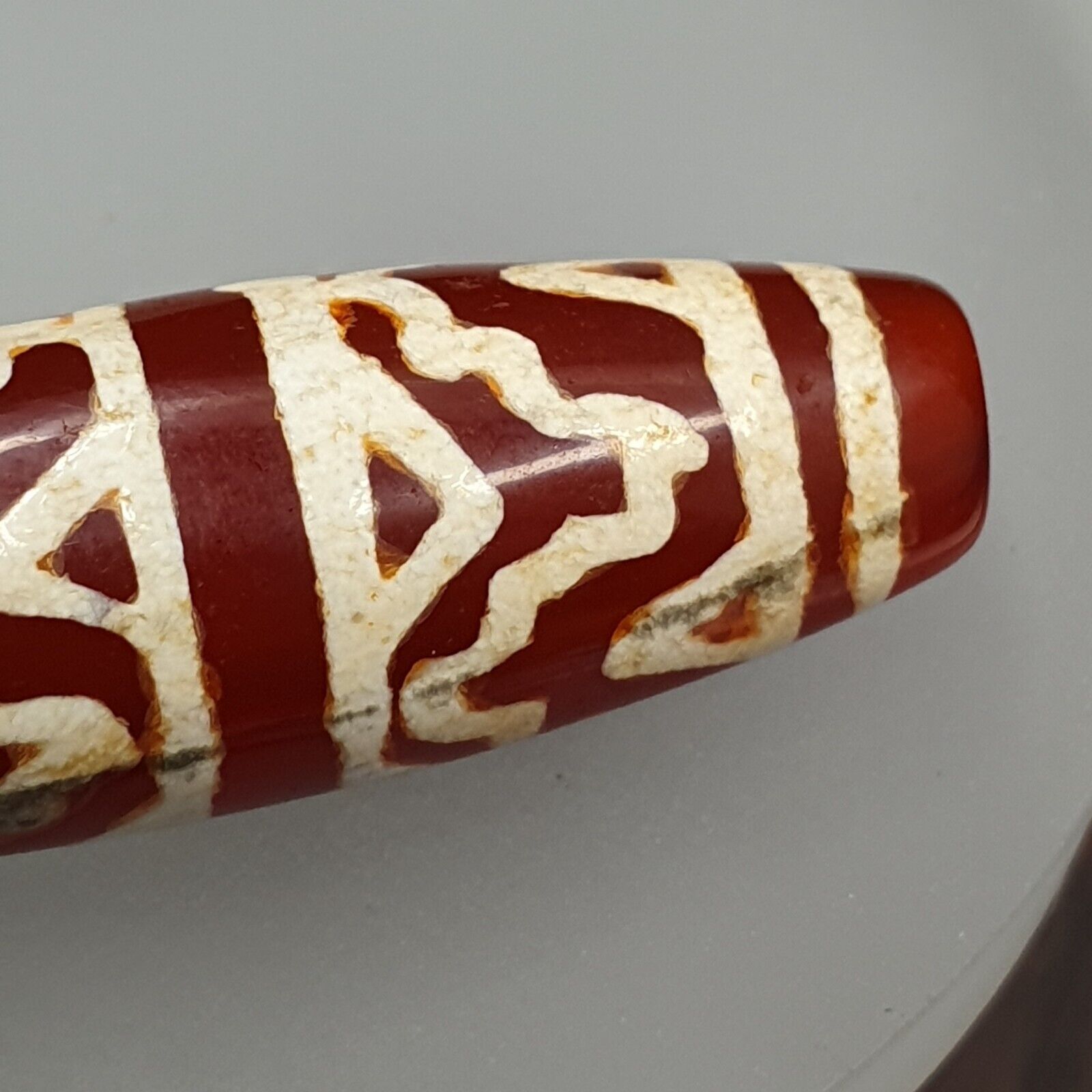 Antique Tibetan Nepalese RED Etched Agate Bead Decorated Carnelian Beads ETC-2