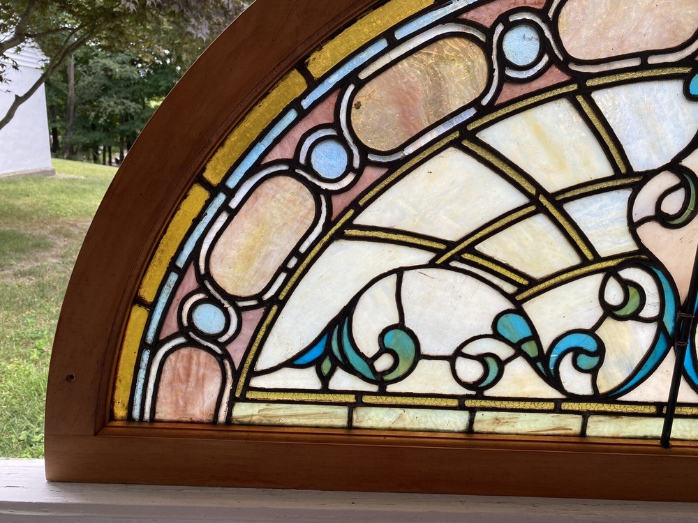 VICTORIAN LEADED STAINED GLASS TRANSOM WINDOW