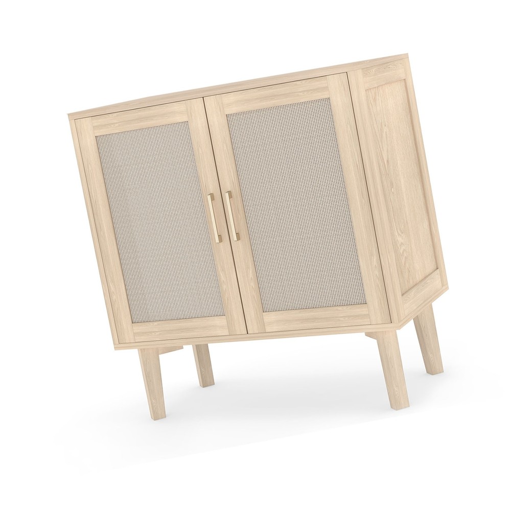 Buffet Cabinet With Rattan Decor Doors Solid Wood Feet Multifunctional PHPF