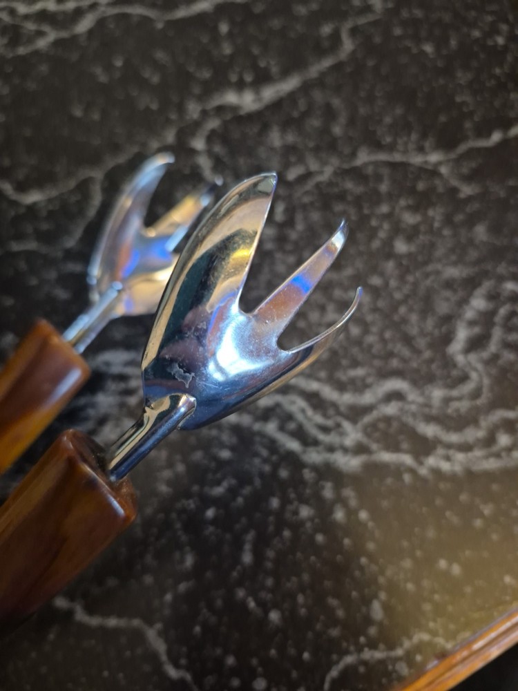 Vintage MCM Bakelite Handle Clawed Ice Tongs