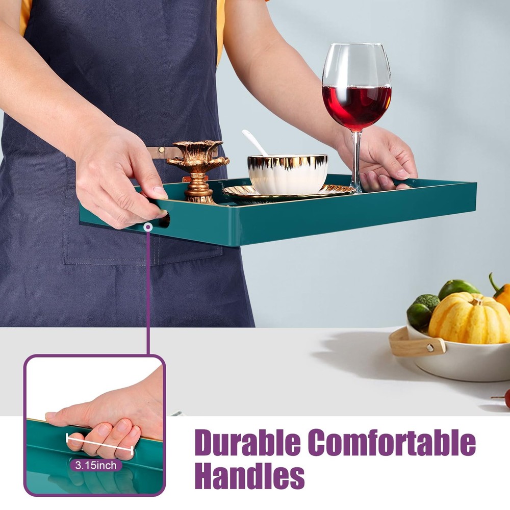 Teal Serving Tray Rectangular Plastic Coffee Table Ottoman 15.7x10.2x1.37