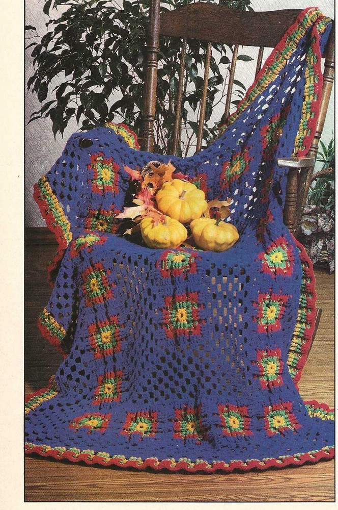 Bright & bold Afghan; (#235-8) vintage  crochet  pattern
