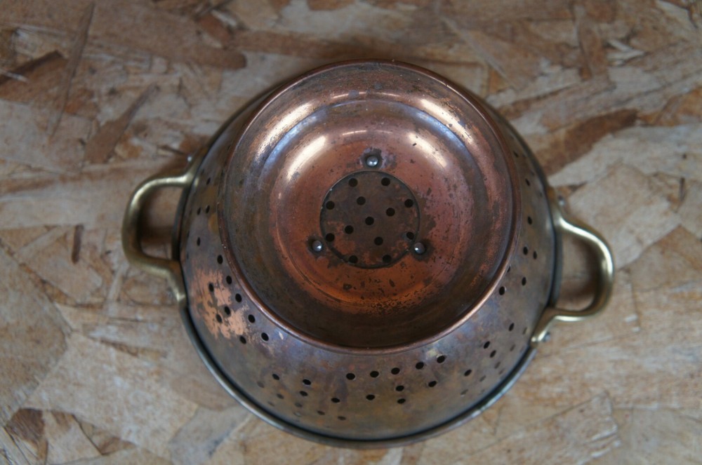 Vintage Stainless Copper Brass Handled Strainer Colander Kitchen Cookware 8"