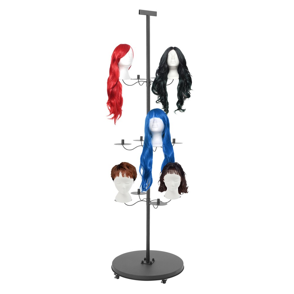 12-head Wig Display& Storage Rack Adjustable Wig Stand With Lockable WheelsUS