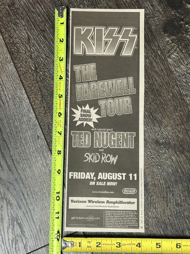 KISS Concert Ad Advert Farewell Tour Aug 11 2000 Los Angeles Vintage Kiss Nugent