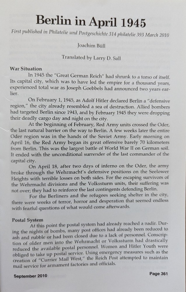 German Postal Specialist Sept 2010 Berlin In 1945 Invalid Valid Franking