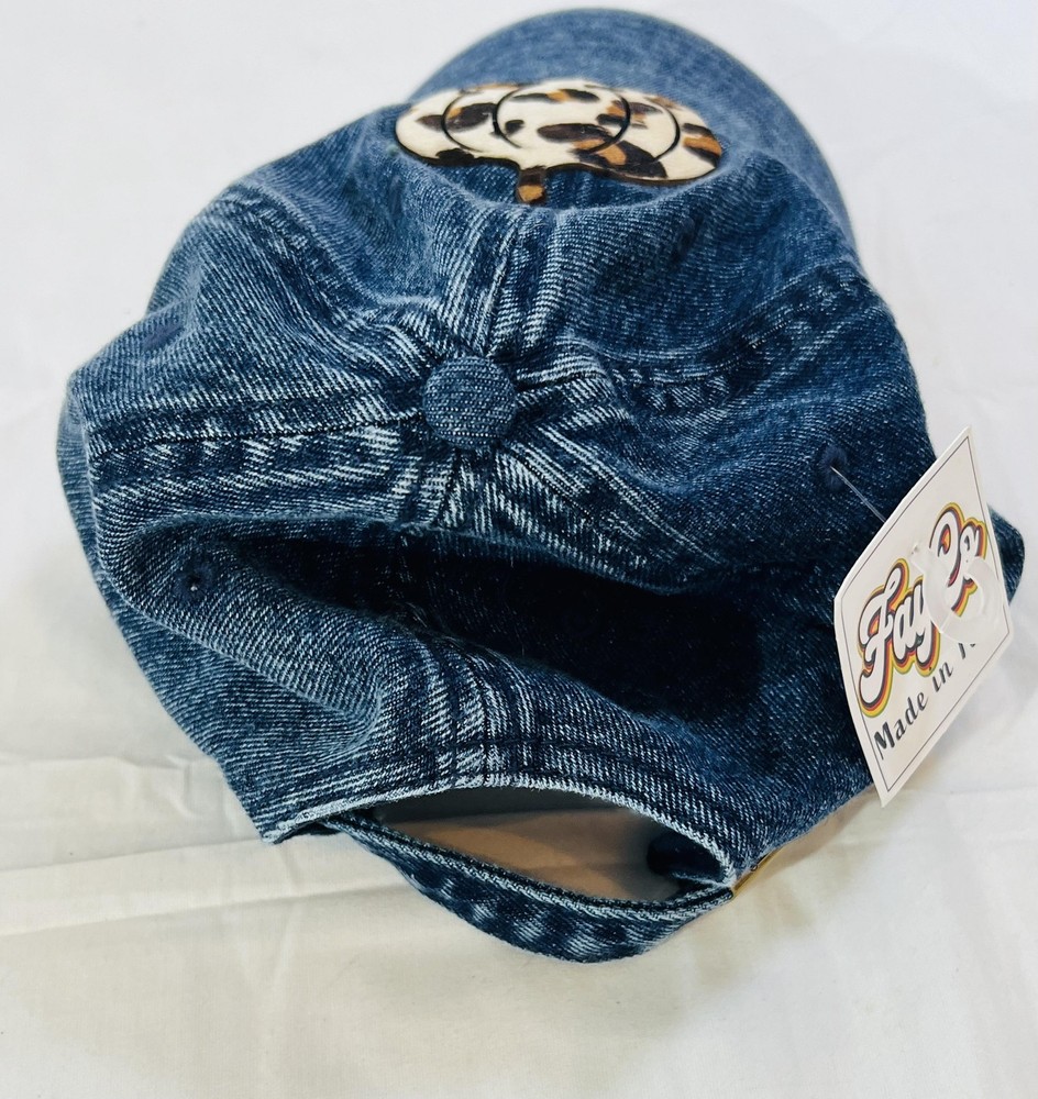 FayCo Hat Cap Strap Back Denim Leopard Pumpkin Fall Distressed One Size Womens