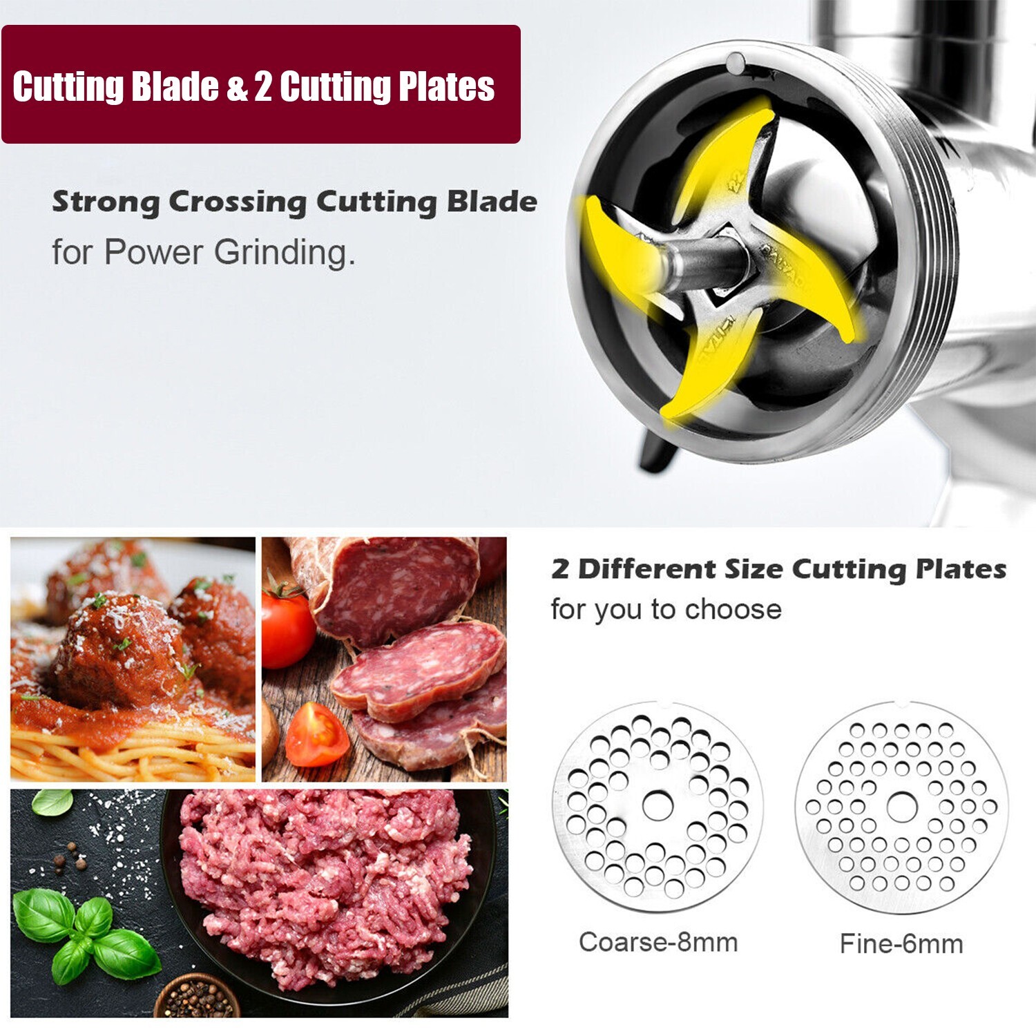 1.5HP Commercial Electric Meat Grinder 1100W Stainless Steel 550lbs/h Heavy Duty