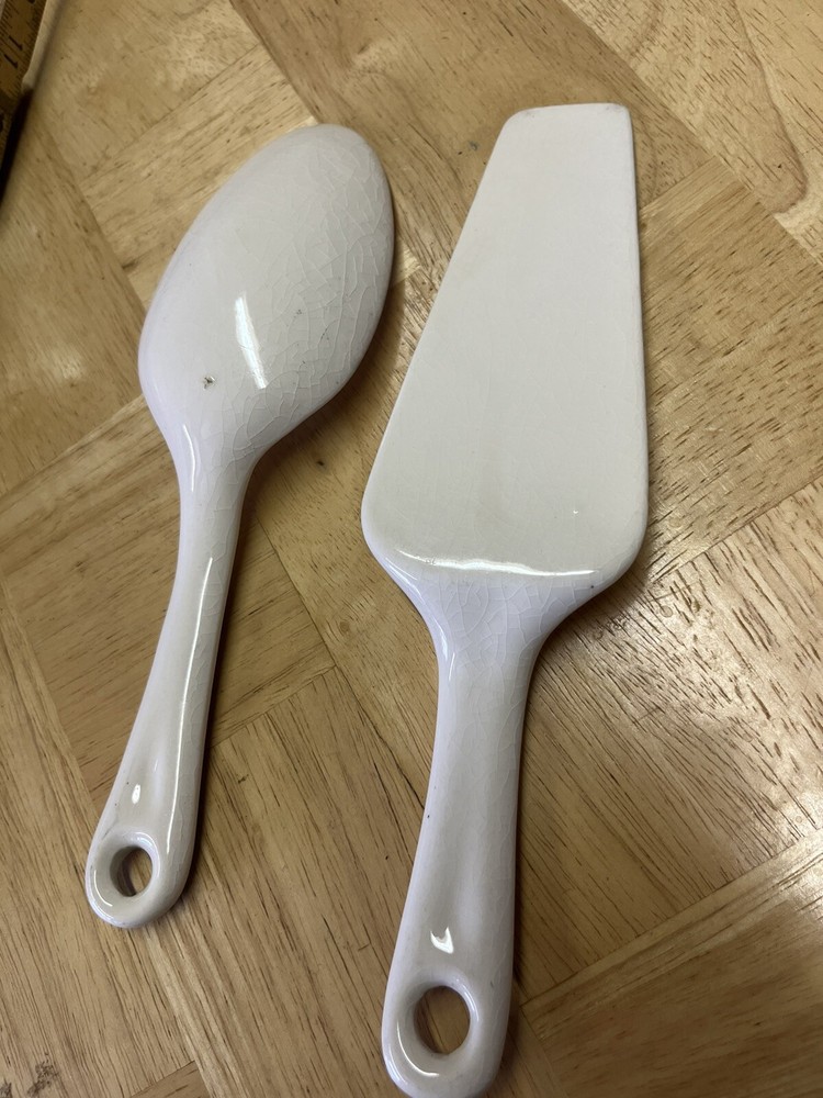 Vintage Cake server and Serving Spoon Set Porcelain