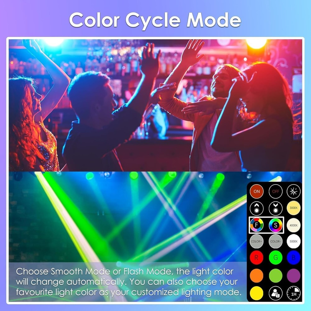 FTL 2-Pack LED Color Changing Light Bulb with Remote Control 60W Equivalent RGB