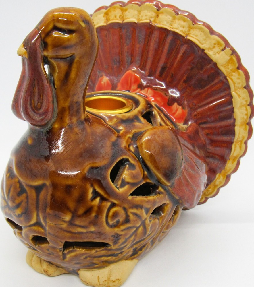 Vintage Turkey Figural Candlestick Holder Ceramic Painted  5"