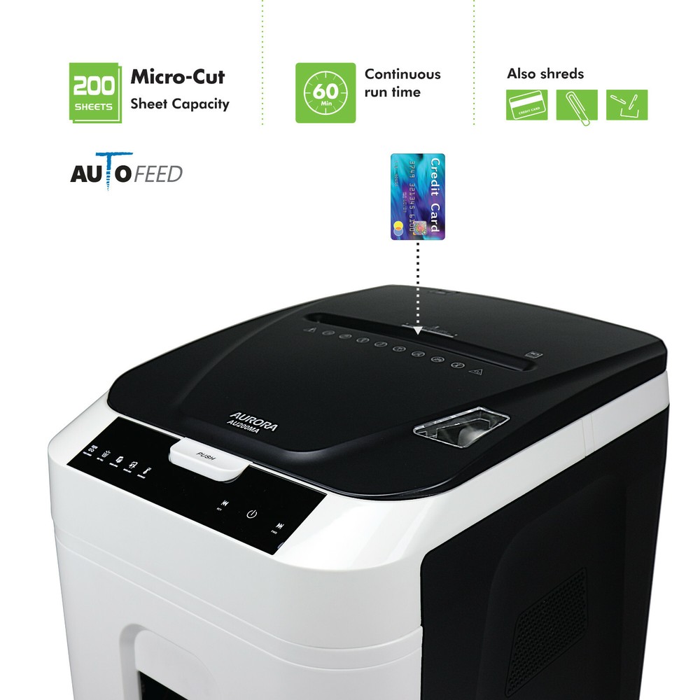 Aurora AU200MA 200-Sheet Auto Feed High Security Micro-Cut Paper Shredder