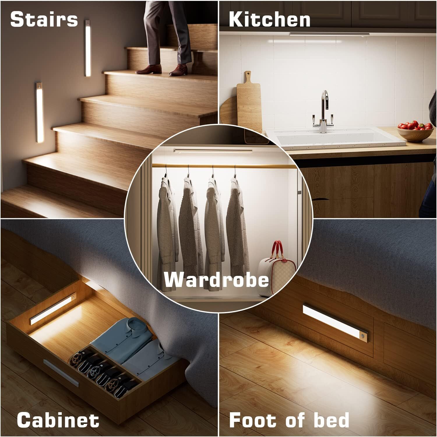 LED Motion Sensor Under Cabinet Closet Light USB Rechargeable Kitchen Lamp Strip