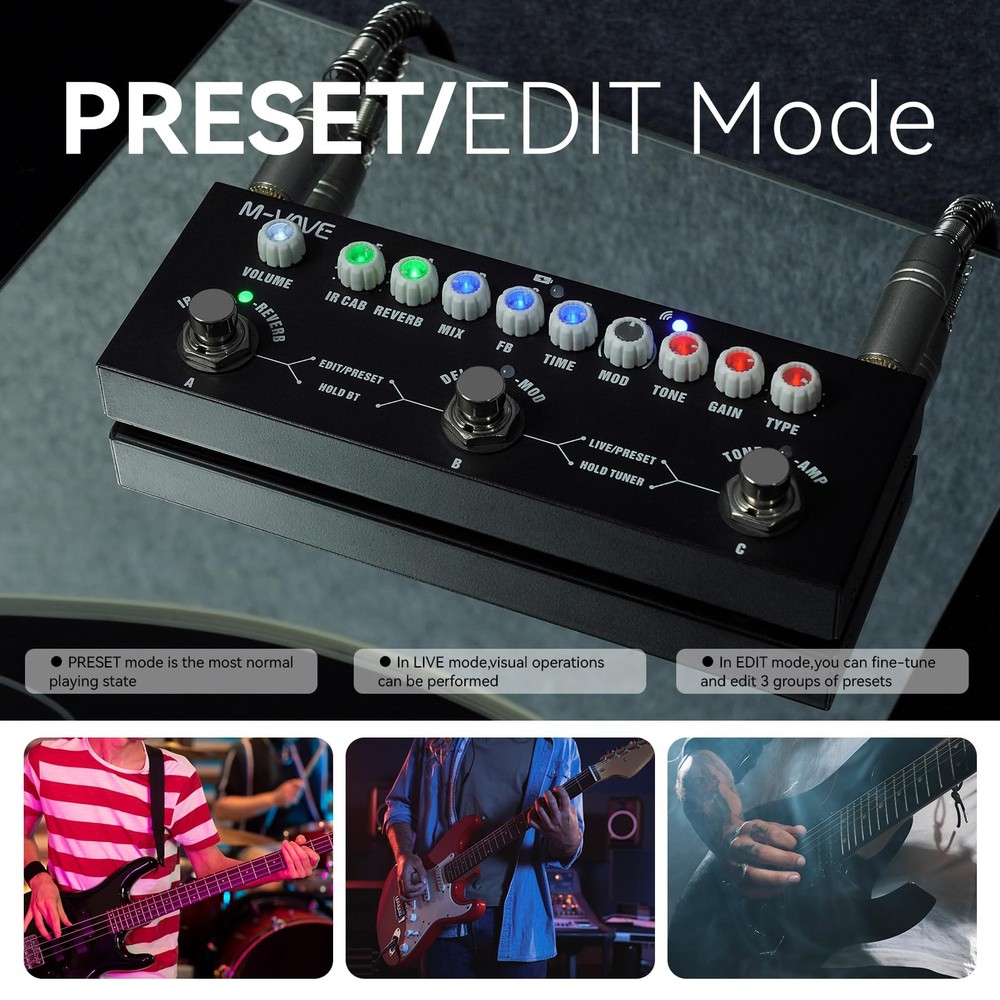 Multi Effects Guitar Pedal, Reverb Delay, Chorus, Phaser, Black